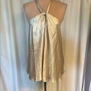 Banana Republic Cream Asymmetrical Halter Blouse Silk chiffon lined  XXL
NWT